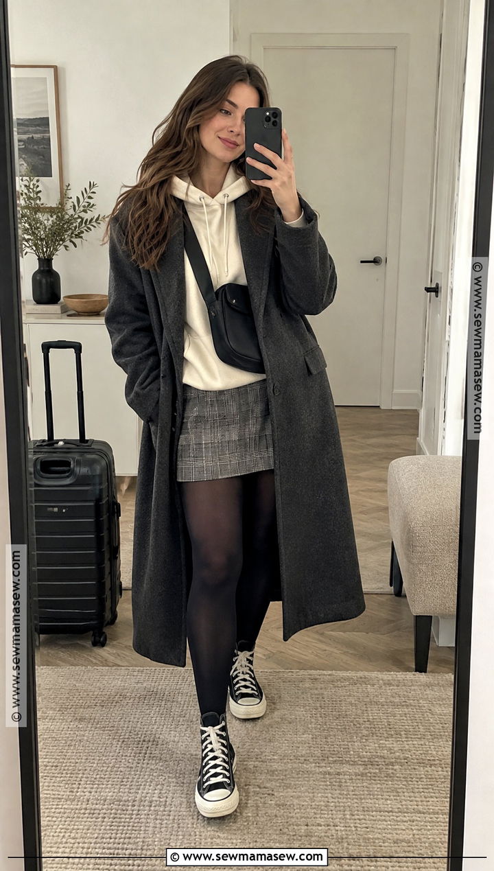 Plaid Mini Skirt With Hoodie And High Top Sneakers - 25 plaid skirt outfit fall ideas