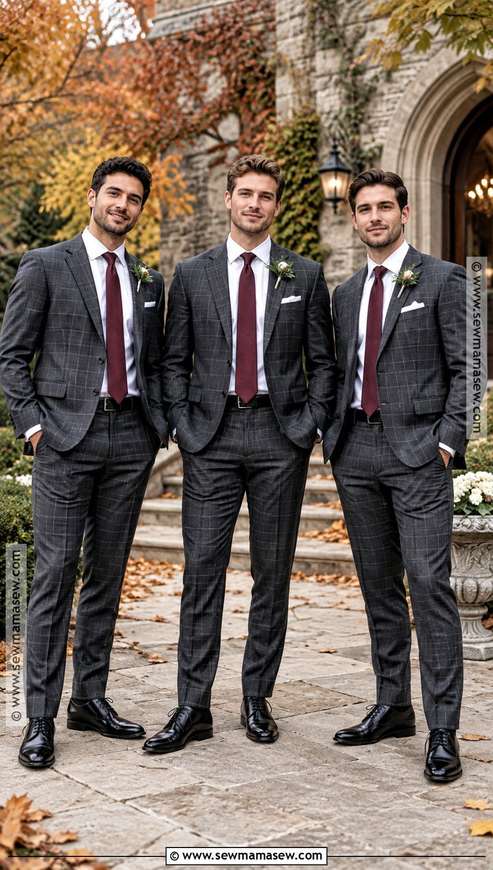 Plaid October Groomsmen Suit With Solid Accessories - 15 october groomsmen attire ideas