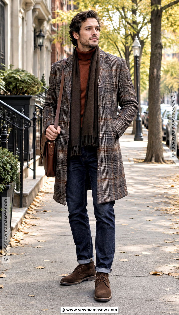 Plaid Overcoat and Mock Neck Hipster Fall Outfit - 15 Hipster Fall Outfits for Men