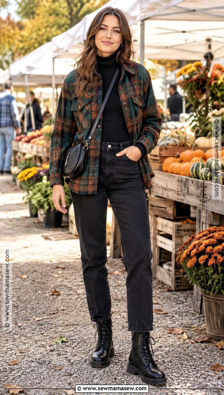 Plaid Overshirt And Black Jeans Autumn Outfit - 25 Cosy Autumn Outfits