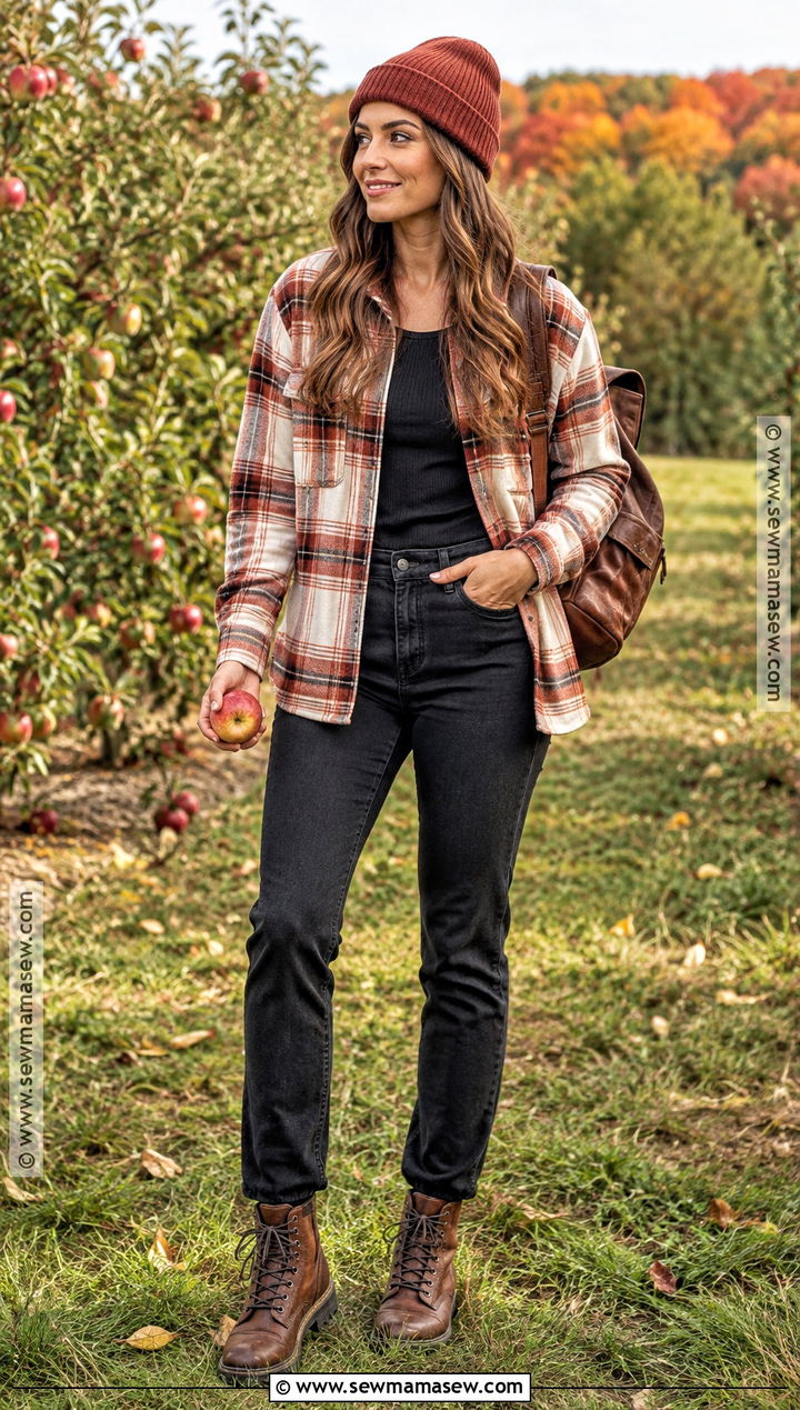 Plaid Overshirt And Black Jeans Canada Fall Outfit - 20 canada fall outfits