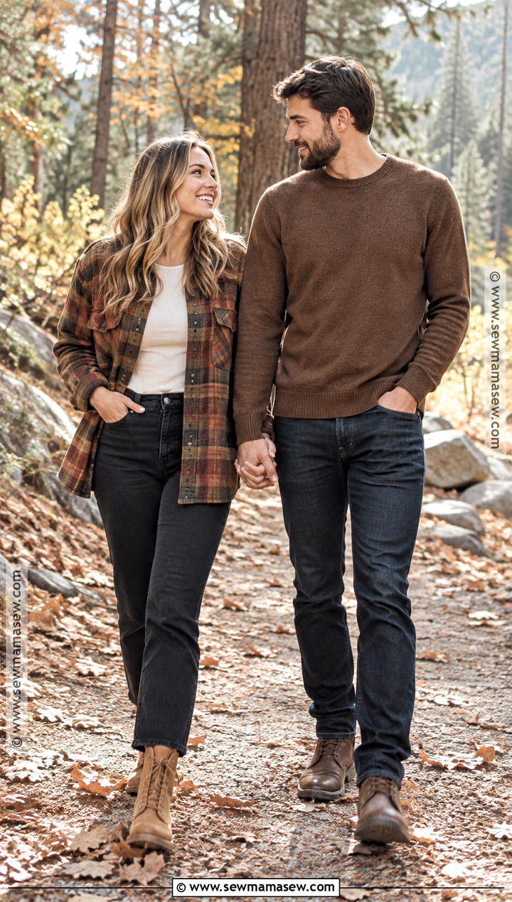 Plaid Overshirt And Black Jeans Fall Engagement Outfit - 15 fall engagement pictures outfit casual ideas