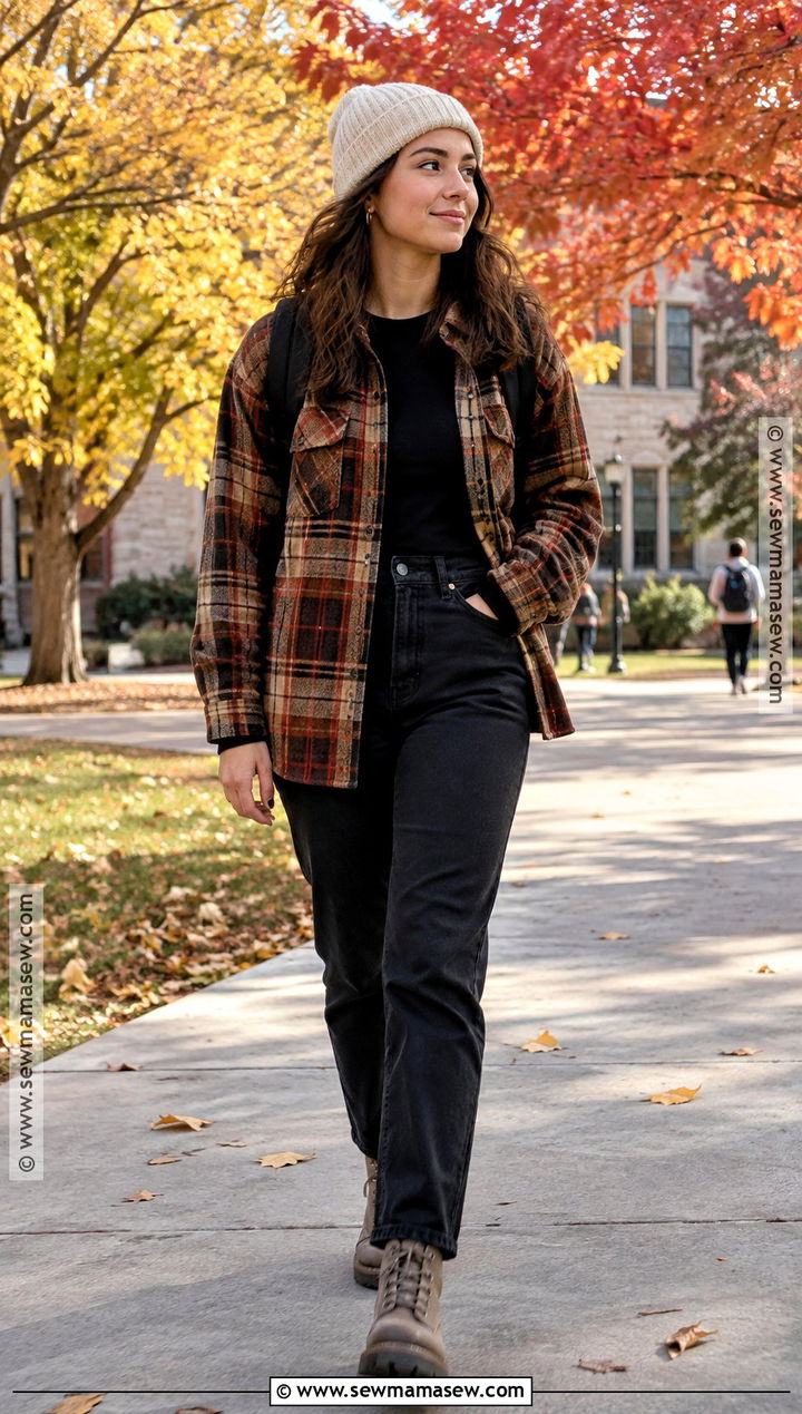 Plaid Overshirt And Black Jeans Fall Semester Outfit - 20 fall semester outfits