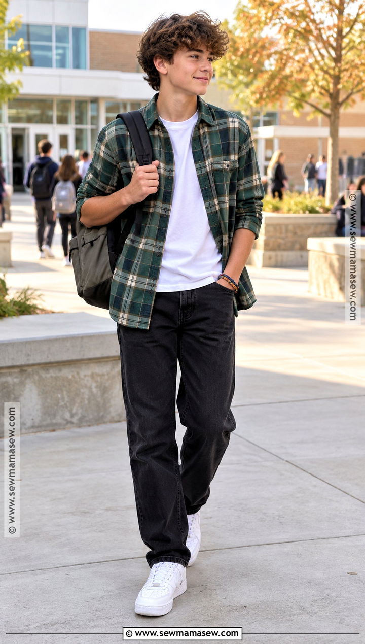 Plaid Overshirt And Black Jeans For 7th Grade - 15 Back To School Fits 7Th Grade