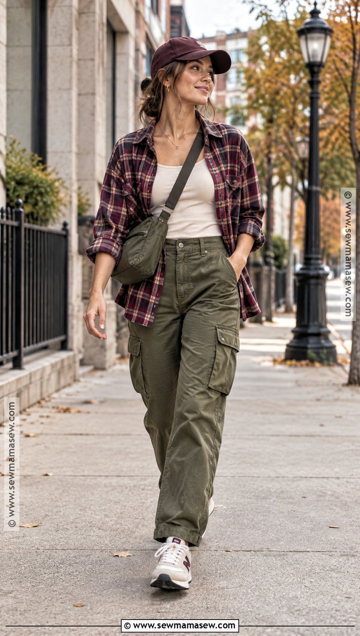 Plaid Overshirt And Cargo Pants Fall Concert Outfit - 20 fall concert outfit night ideas