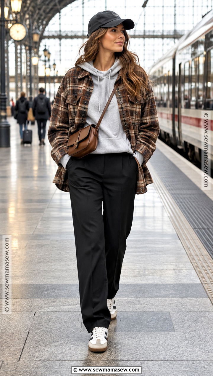 Plaid Overshirt And Gray Hoodie Euro Fall Outfit - 25 euro fall outfits
