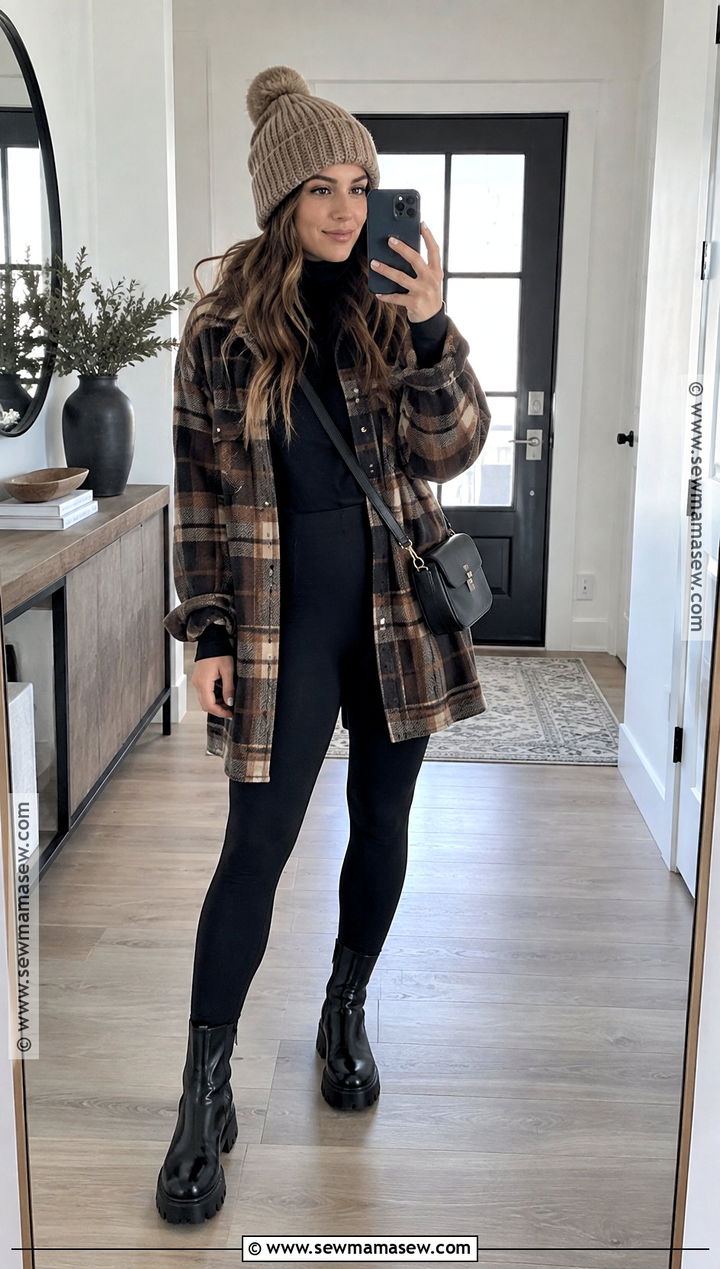 Plaid Overshirt And Leggings Fall Outfit - 20 Fall Clothing Inspo Ideas