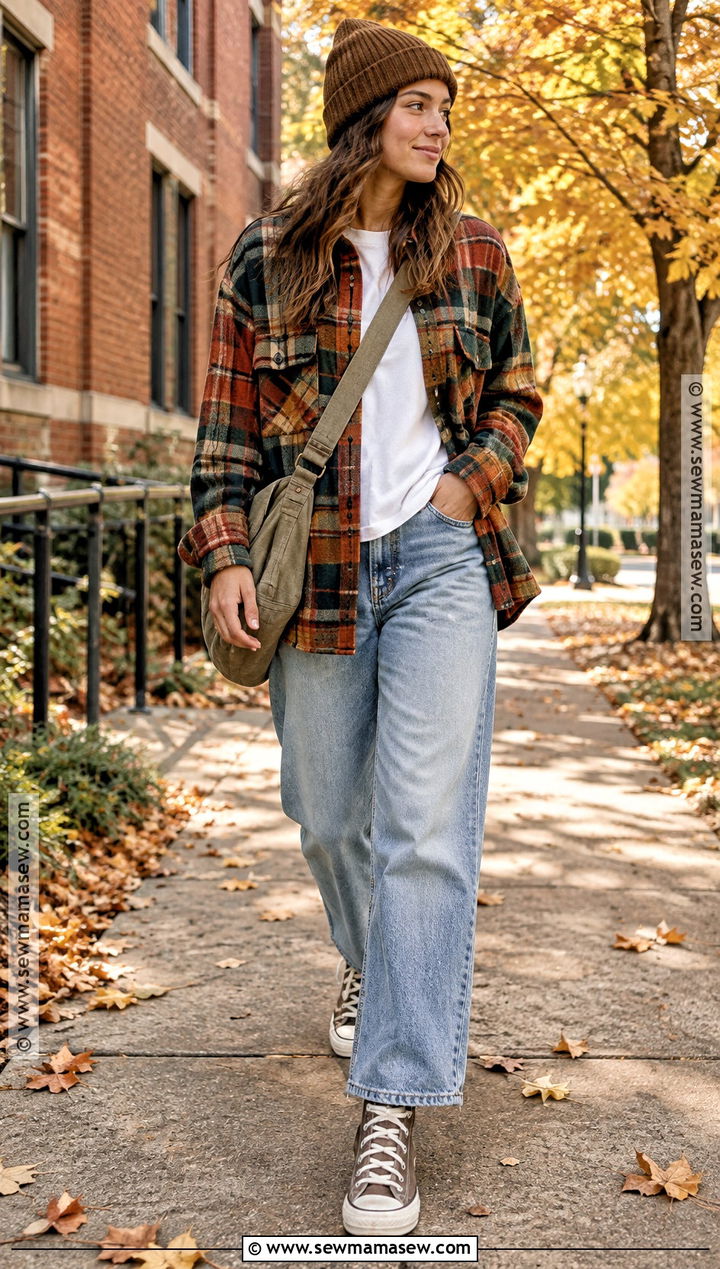 Plaid Overshirt And Loose Jeans Fall Streetwear Outfit - 15 fall streetwear ideas 2026