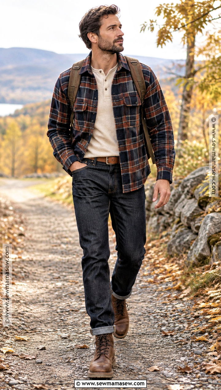 Plaid Overshirt And Raw Denim Autumn Outfit - 15 Men Style Outfits Autumn 2026