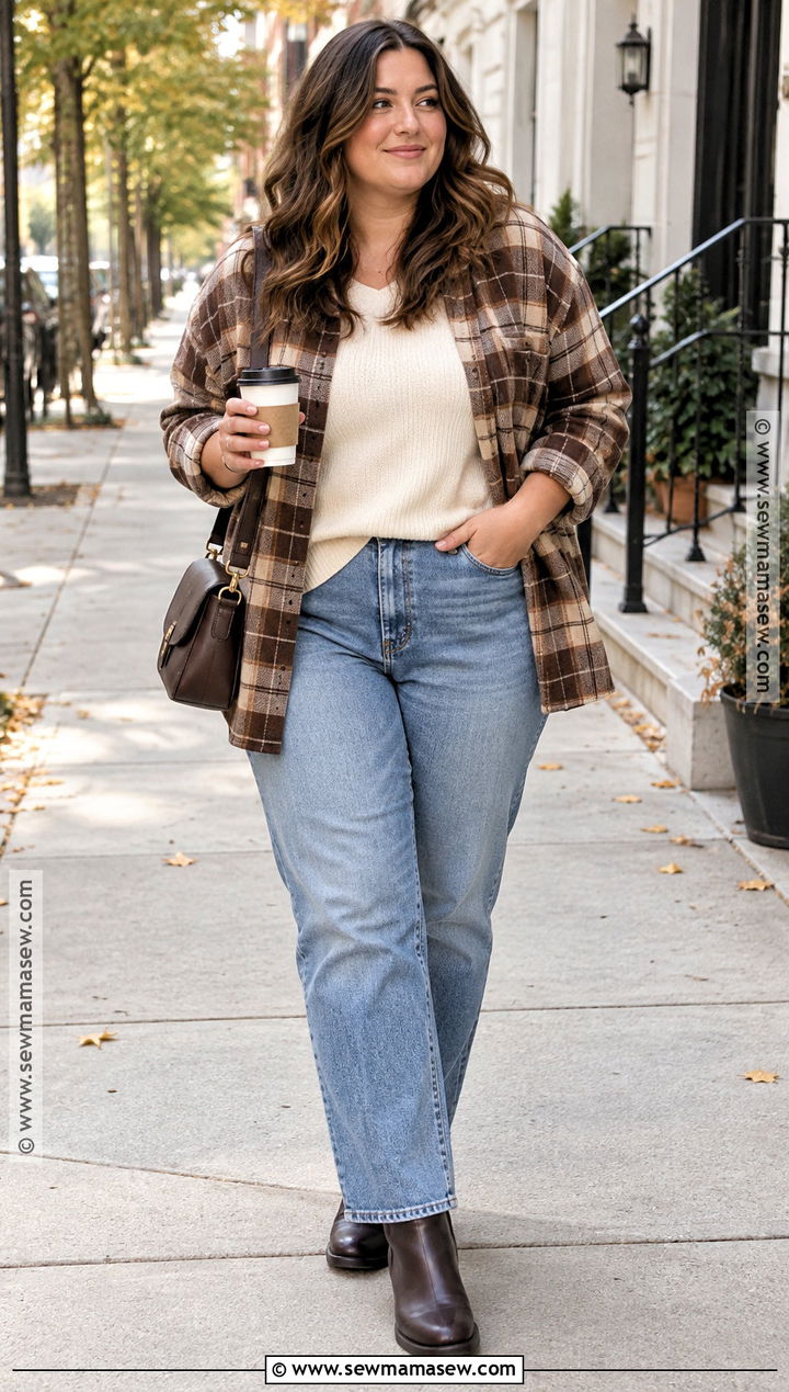 Plaid Overshirt And Straight Jeans Fall Outfit - 15 hot fall outfits