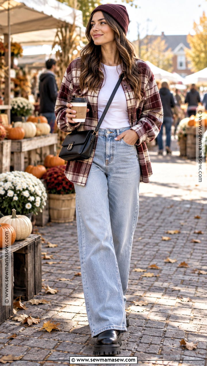 Plaid Overshirt And Wide Leg Jeans - 15 Fall Fashion Wide Leg Jeans