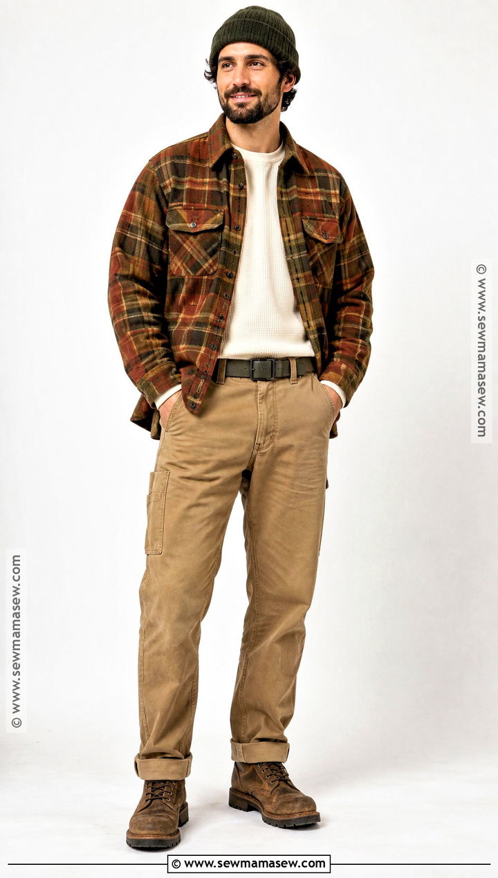 Plaid Overshirt Autumn Outfit With Carpenter Pants - 25 autumn outfits men casual
