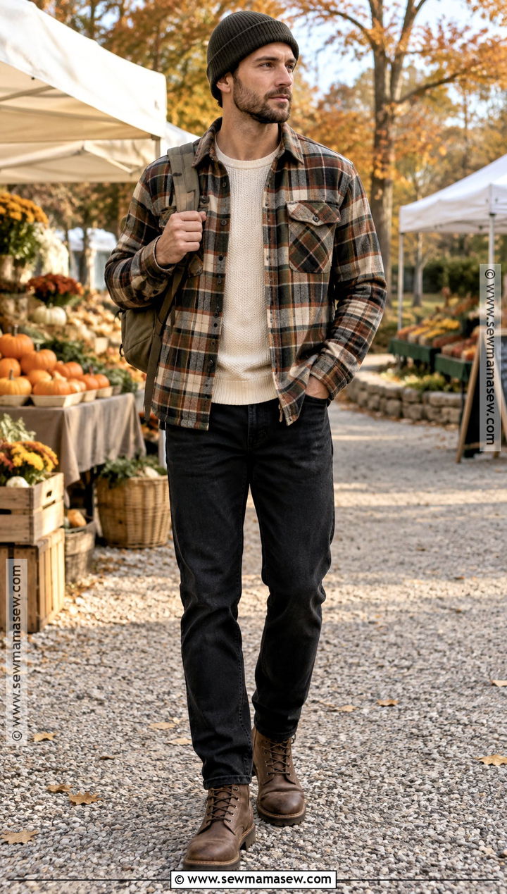 Plaid Overshirt Fall Outfit - 20 Fall Mens Fashion Ideas
