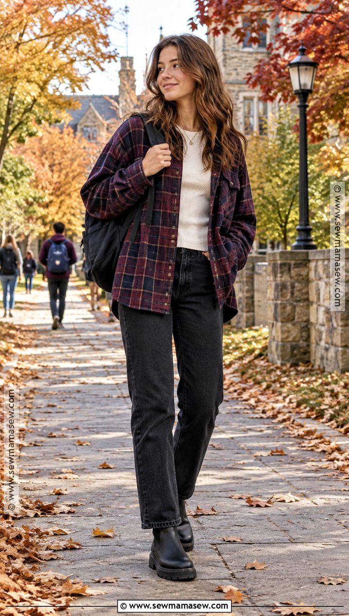 Plaid Overshirt With Black Jeans And Boots - 15 fall outfits college comfy