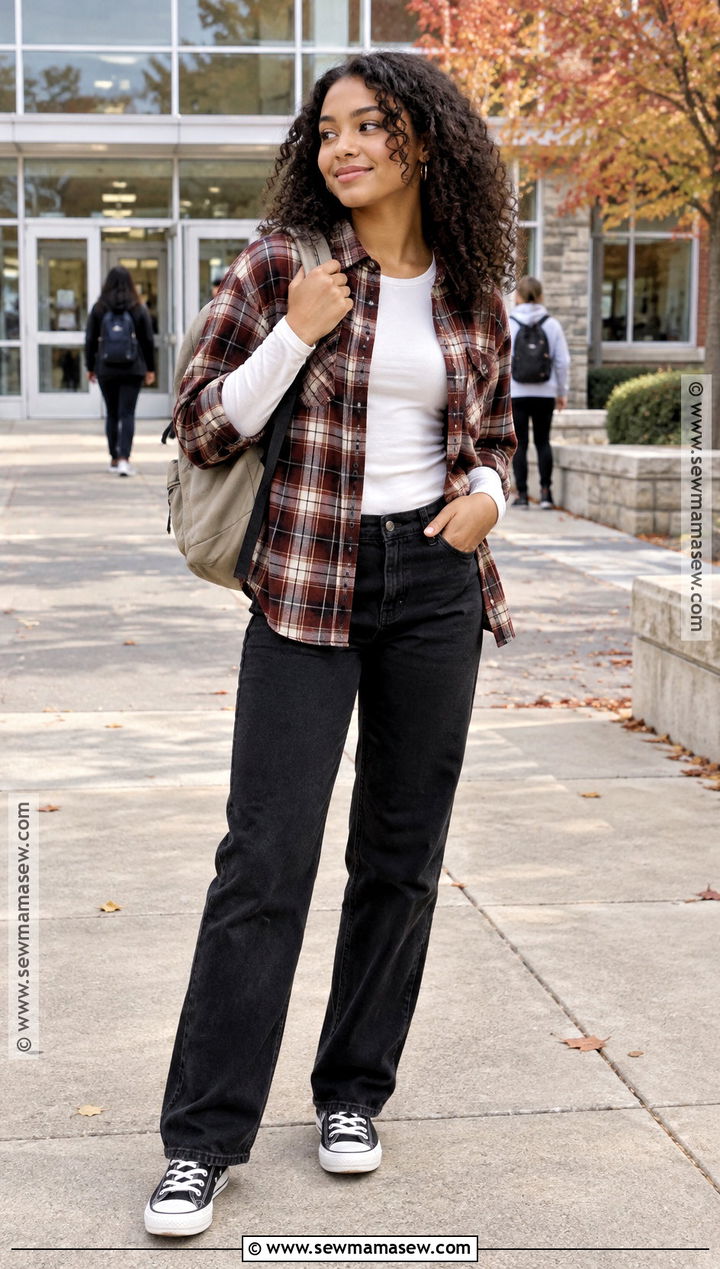 Plaid Overshirt With Black Jeans - 15 fall high school outfits