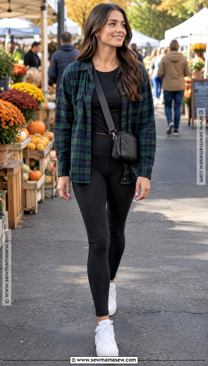 Plaid Overshirt and Leggings Fall First Date Outfit - 15 1st date outfit casual fall ideas