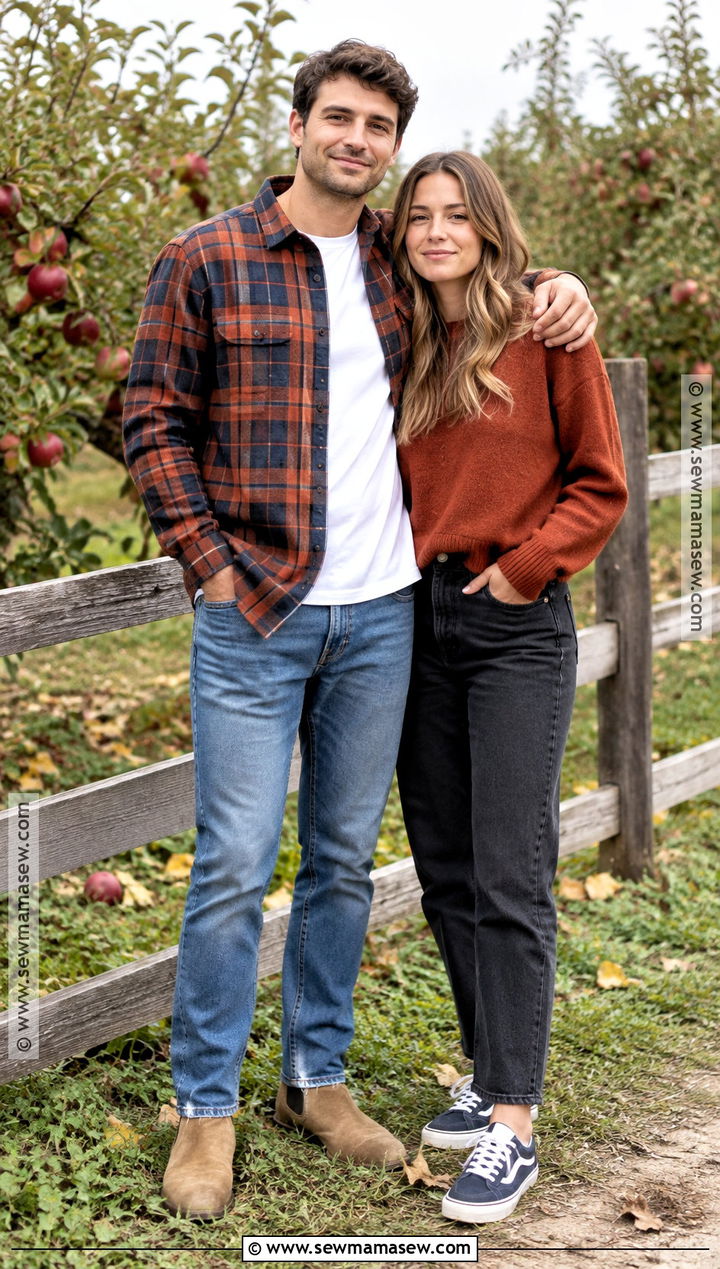 Plaid Overshirt and Straight Jeans Fall Couples Outfit - 20 fall couples outfits