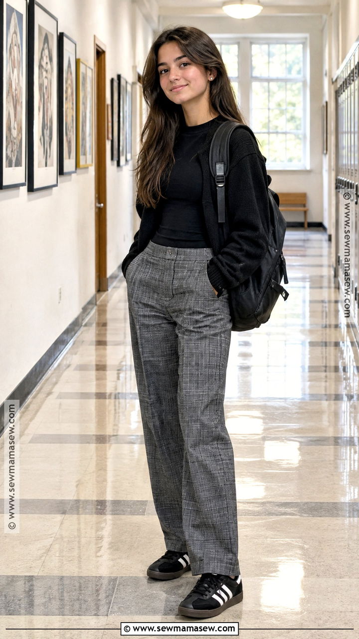 Plaid Pants And Black Sambas - 20 back to school outfits with sambas