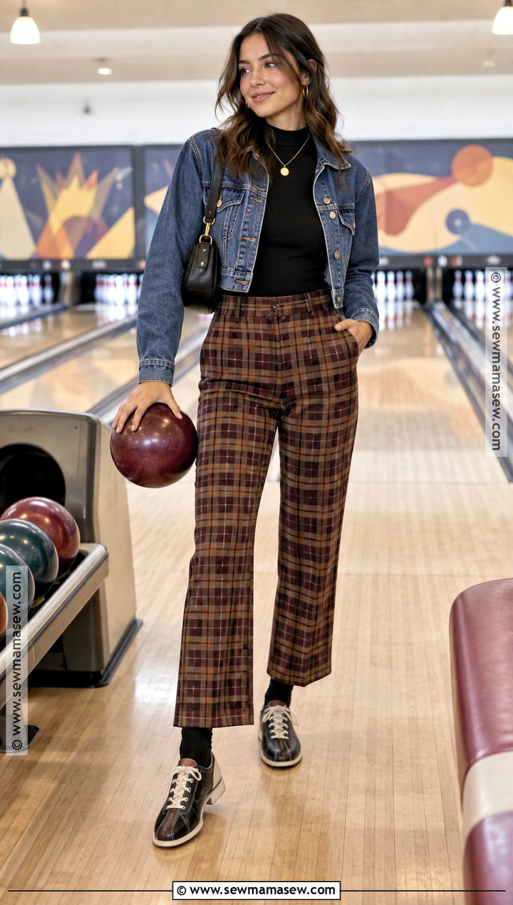 Plaid Pants And Fitted Turtleneck Bowling Outfit - 15 bowling outfit ideas fall