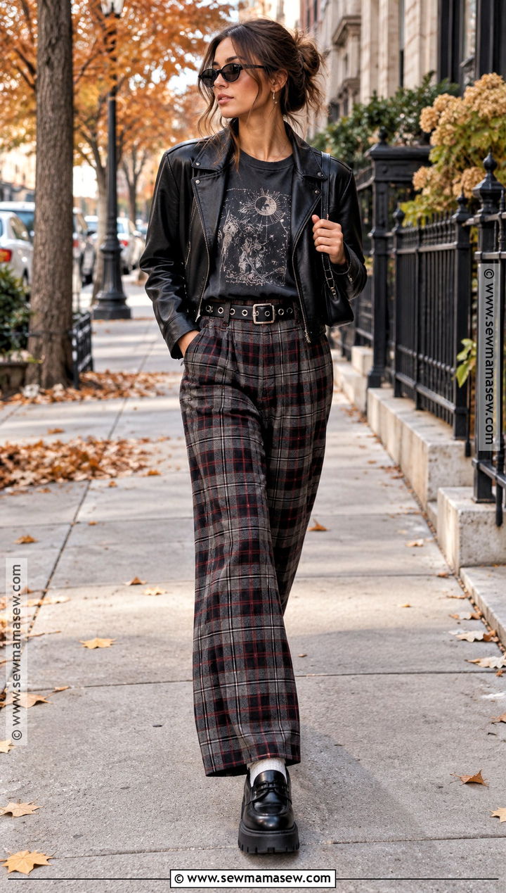 Plaid Pants And Graphic Tee Grunge Outfit - 25 fall outfits grunge