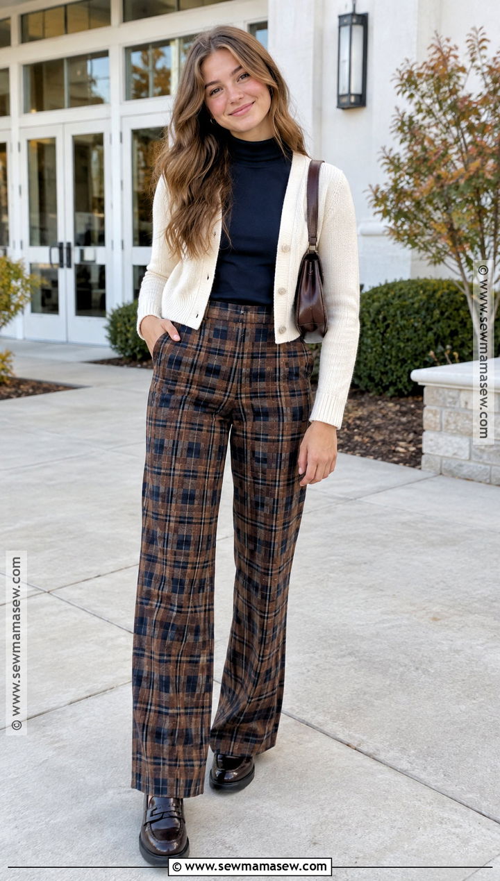 Plaid Pants And Mock Neck Top Church Outfit - 20 Cute Fall Church Outfits for Teens