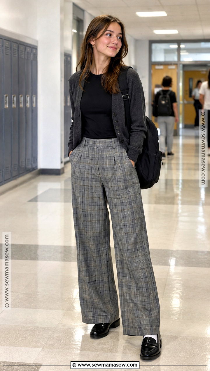 Plaid Pants And Plain Tee High School Outfit - 20 cute back to school outfits highschool