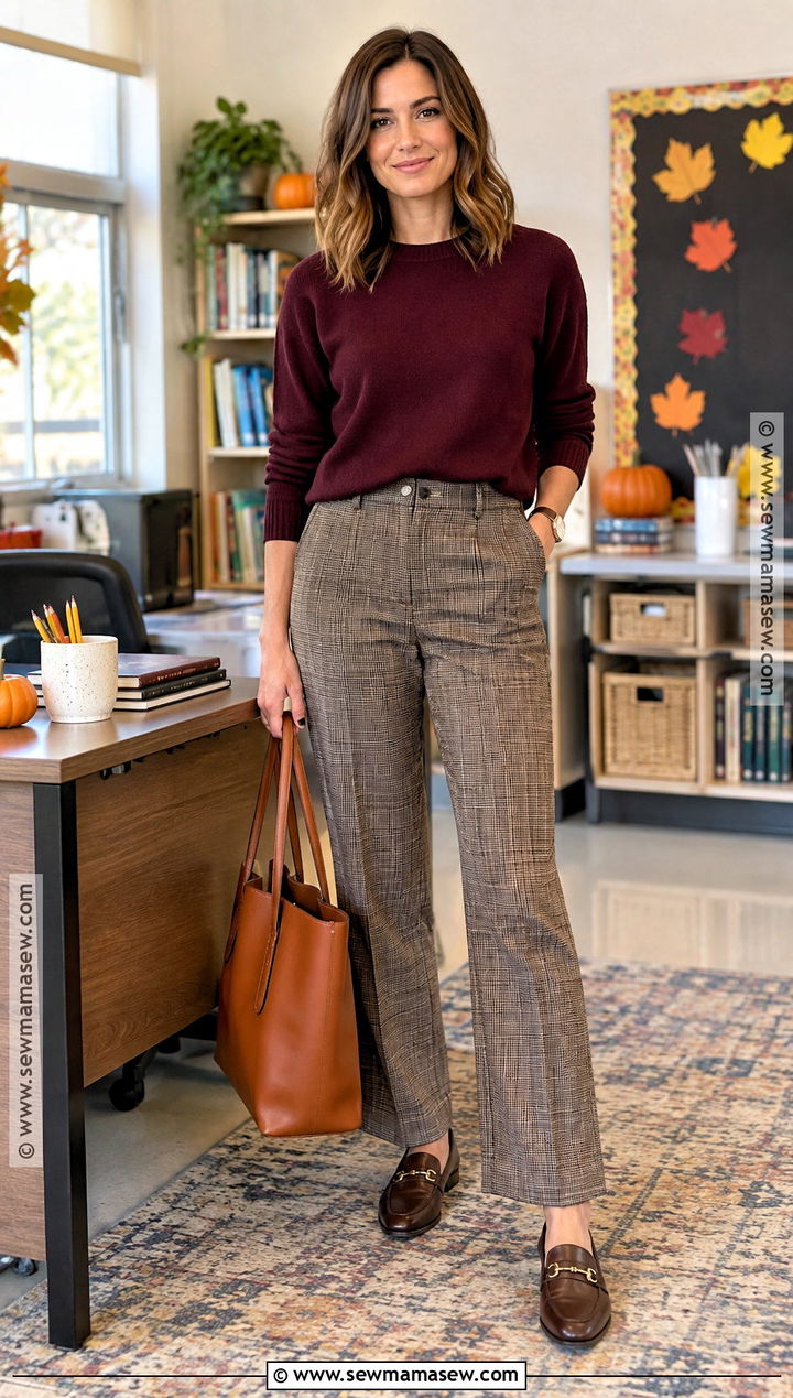 Plaid Pants And Sweater Teacher Outfit - 20 teacher outfits elementary fall