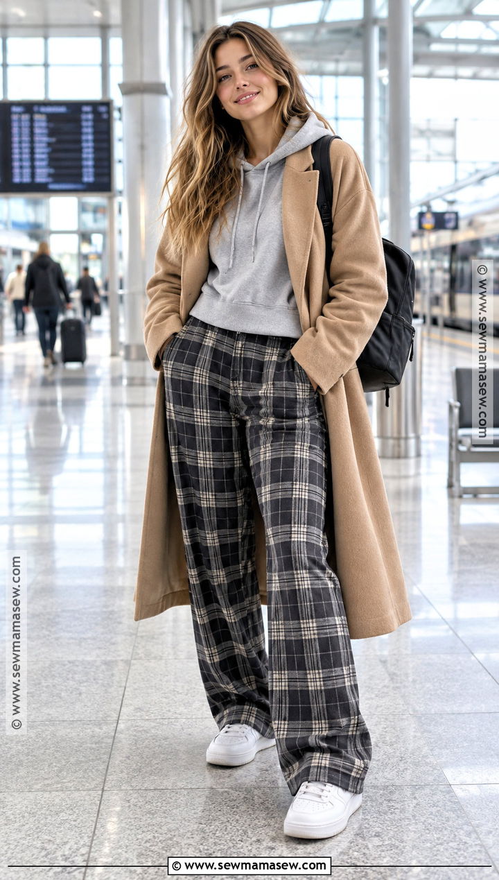 Plaid Pants With Hoodie And Sneakers - 20 fall plaid pants