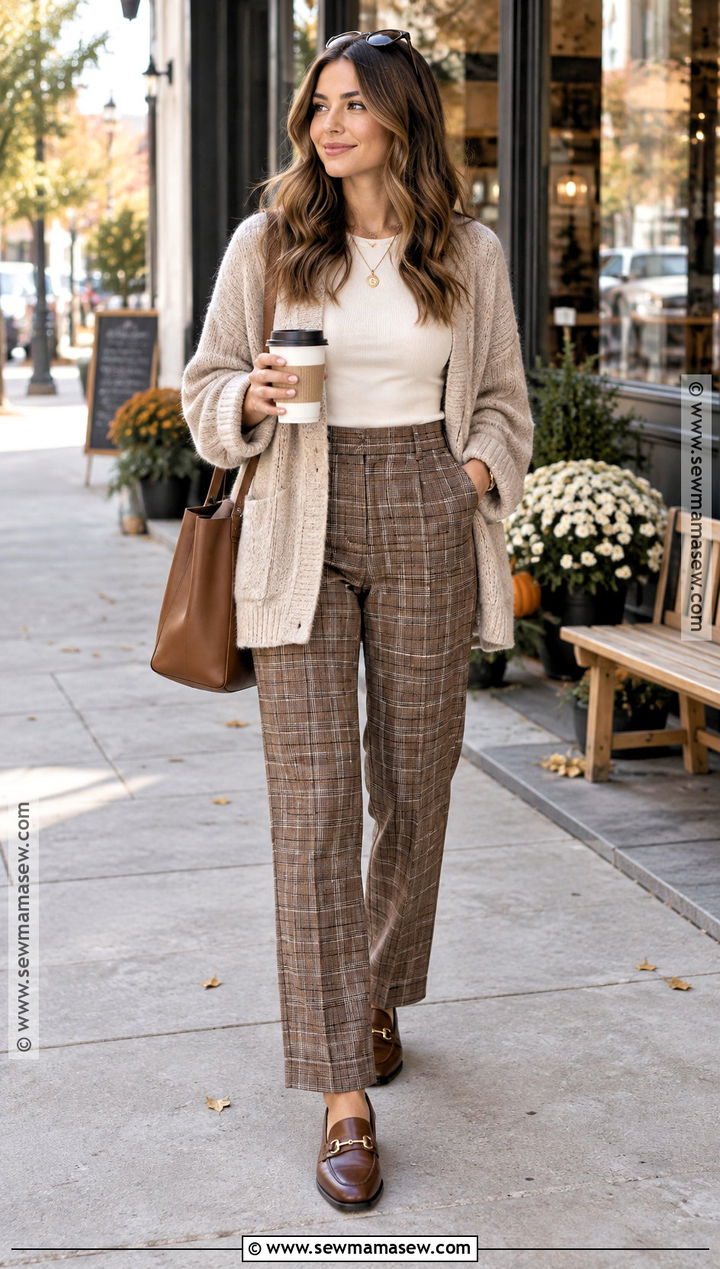 Plaid Pants With Oversized Cardigan - 20 fall plaid pants