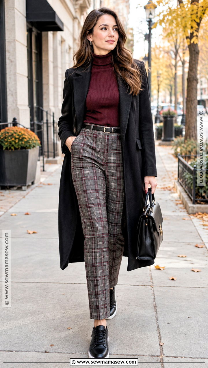 Plaid Pants and Black Sneakers Outfit - 15 fall outfit sneakers for women