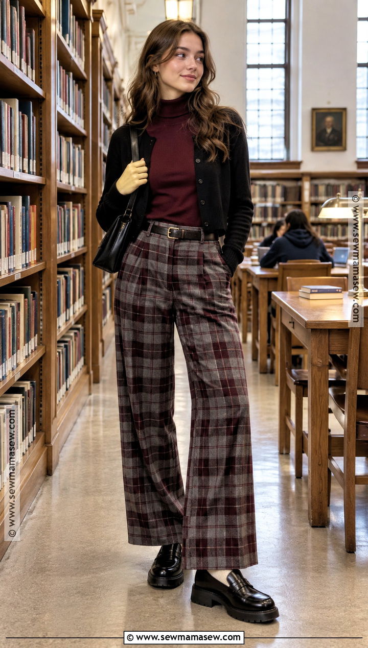 Plaid Pants and Fitted Turtleneck Fall School Outfit - 20 fall baddie outfits for school
