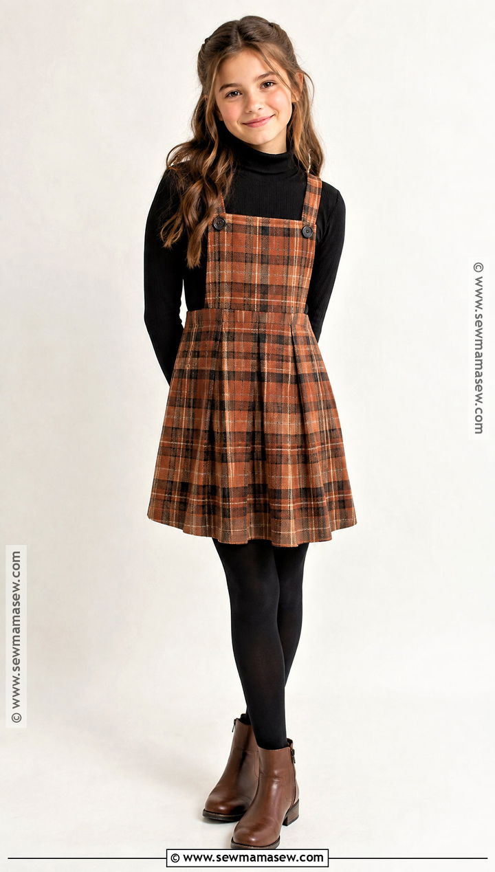 Plaid Pinafore And Black Turtleneck School Photo Outfit - 15 fall school photos outfits