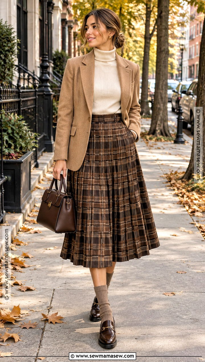 Plaid Pleated Autumn Skirt Outfit - 20 autumn skirts