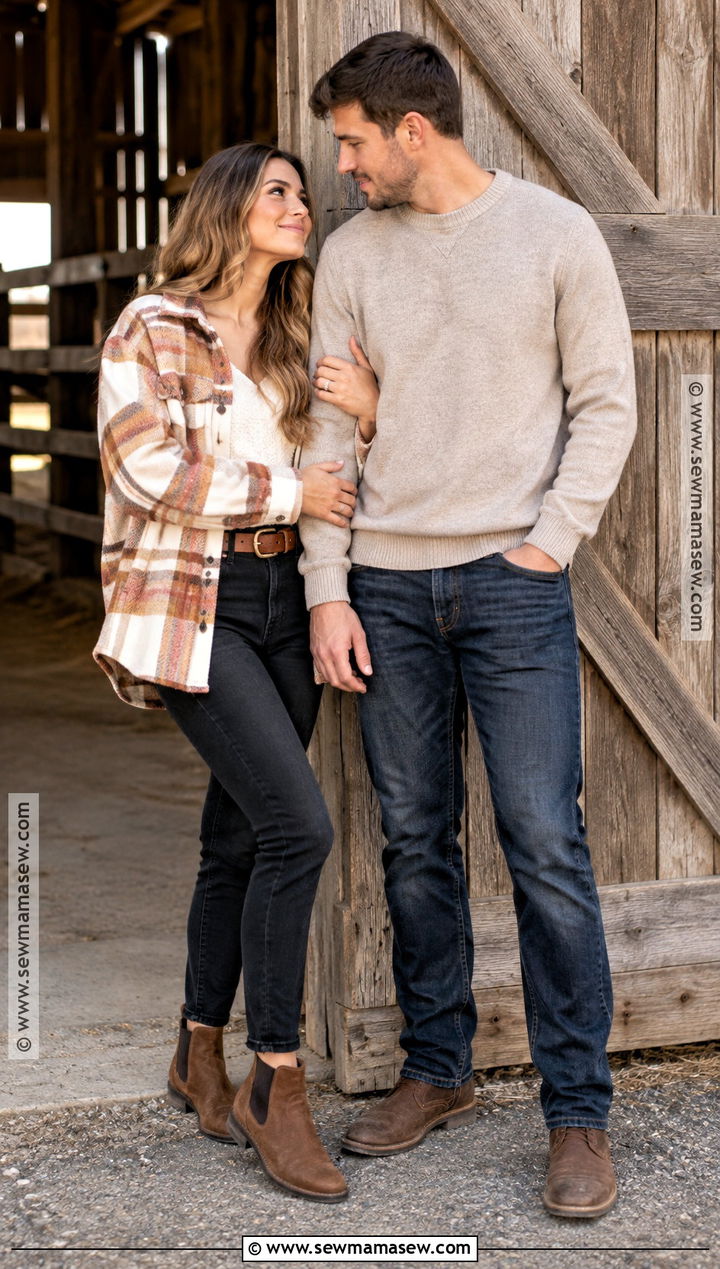 Plaid Shacket And Black Jeans Engagement Outfit - 15 engagement photos outfits fall country