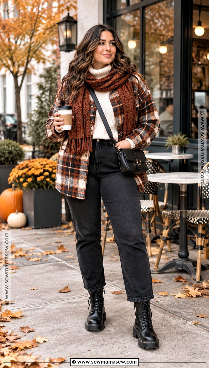 Plaid Shacket And Black Jeans Fall Outfit - 15 Cute Fall Outfits For Cold Weather