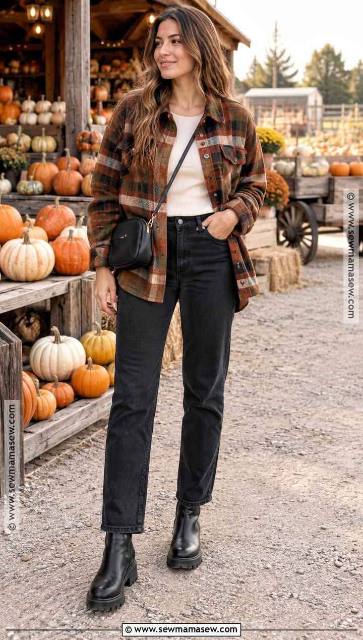Plaid Shacket And Black Jeans Fall Picture Outfit - 25 fall picture outfits