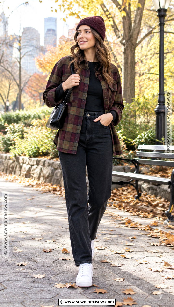 Plaid Shacket And Black Jeans Outfit - 20 November Outfits Fall Casual