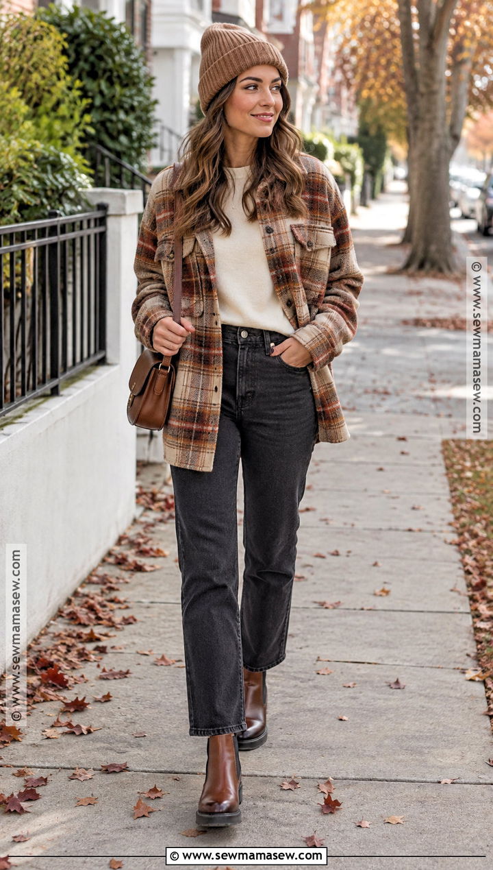 Plaid Shacket And Chelsea Boots - 20 Chelsea Boots Outfit Women Fall