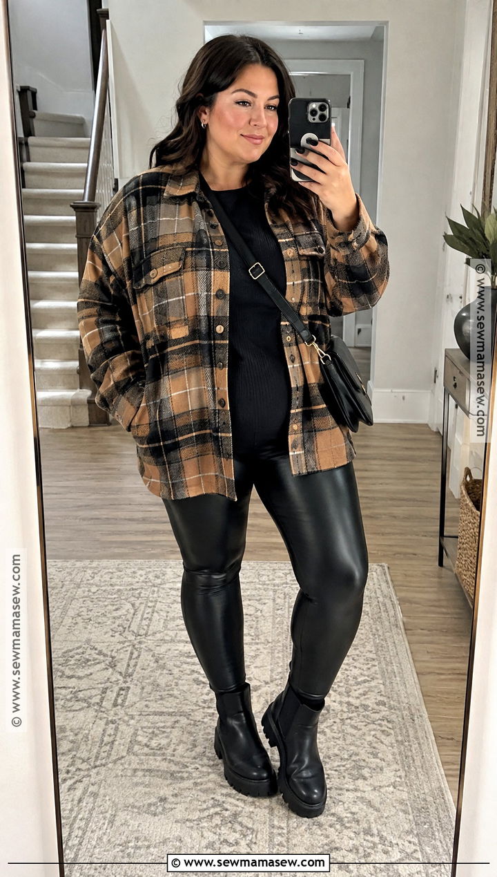 Plaid Shacket And Faux Leather Leggings Fall Date Night Outfit - 15 datenight fall outfits casual