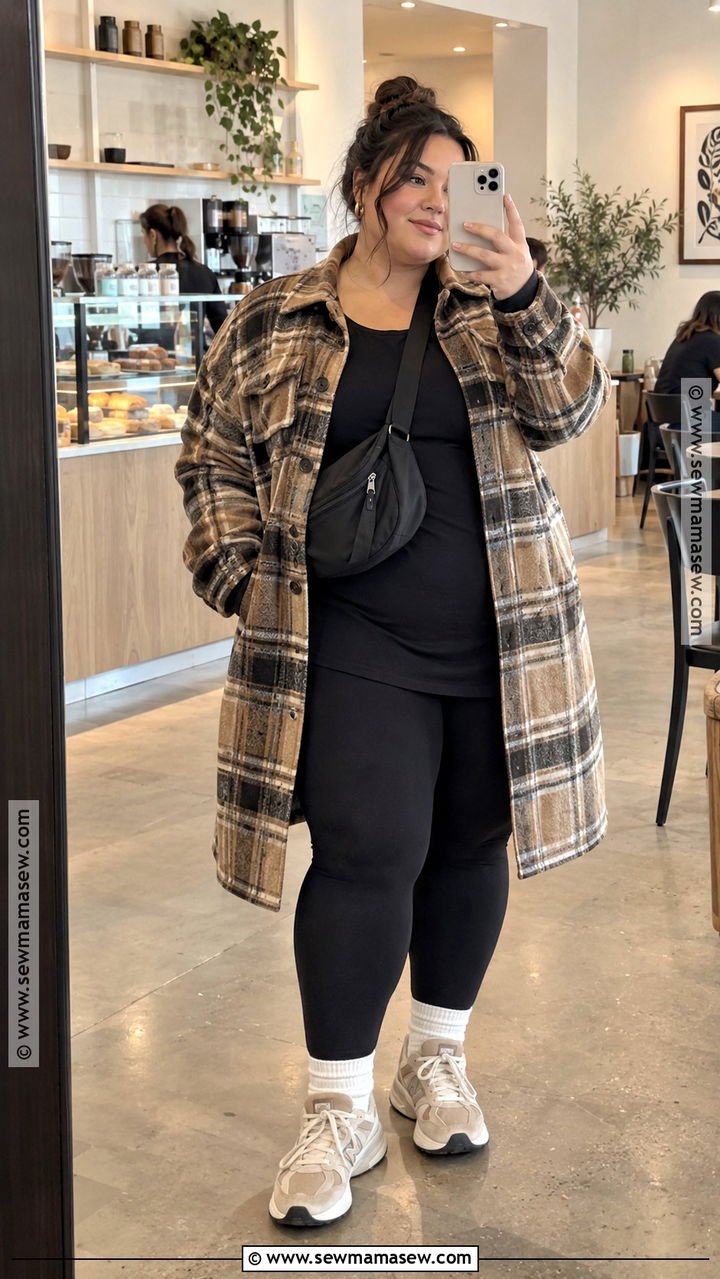 Plaid Shacket And Leggings Coffee Shop Outfit - 20 Fall Coffee Shop Outfit Ideas