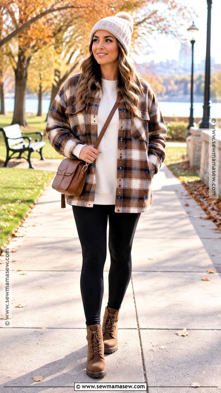 Plaid Shacket And Leggings Fall Outfit - 20 Women's Fall Outfits