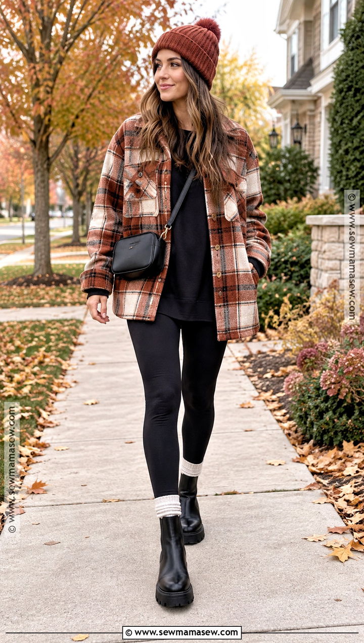 Plaid Shacket And Leggings Fall Outfit - 25 dope fall outfits