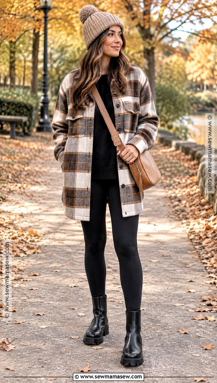 Plaid Shacket And Leggings Fall Outfit - 25 fall swag outfits
