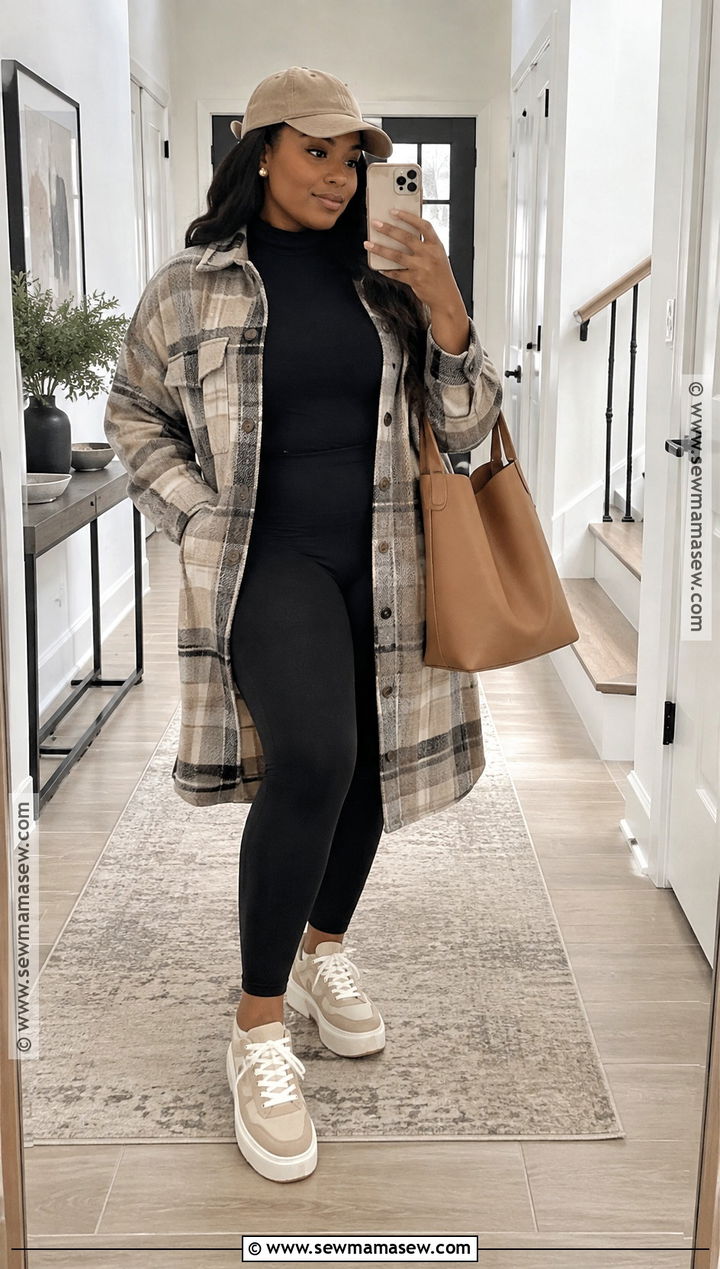 Plaid Shacket And Leggings Fall Outfit - 15 Fall Looks for Black Women 2026