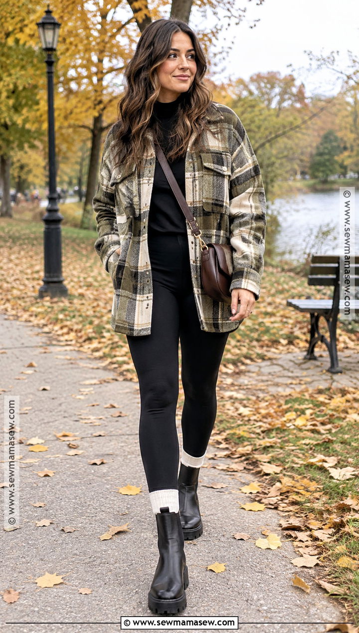 Plaid Shacket And Leggings Fall Outfit - 20 30 trendy fall outfit ideas