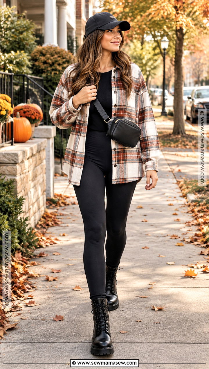 Plaid Shacket And Leggings Fall Outfit - 20 Mid Sized Fall Outfits