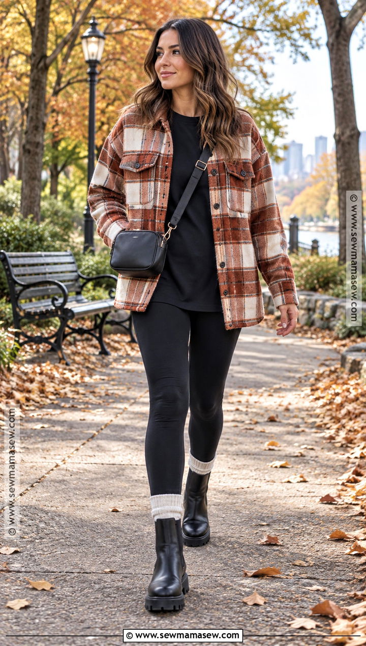 Plaid Shacket And Leggings Fall Outfit - 20 Outfit Inspo For Fall Ideas