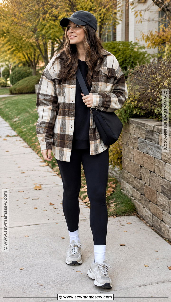 Plaid Shacket And Leggings Streetwear Outfit - 20 streetwear autumn outfits