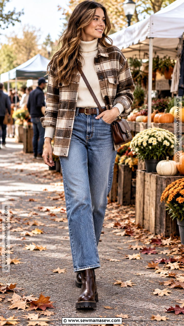Plaid Shacket And Relaxed Jeans Outfit - 15 Fall Cozy Outfit Casual Ideas