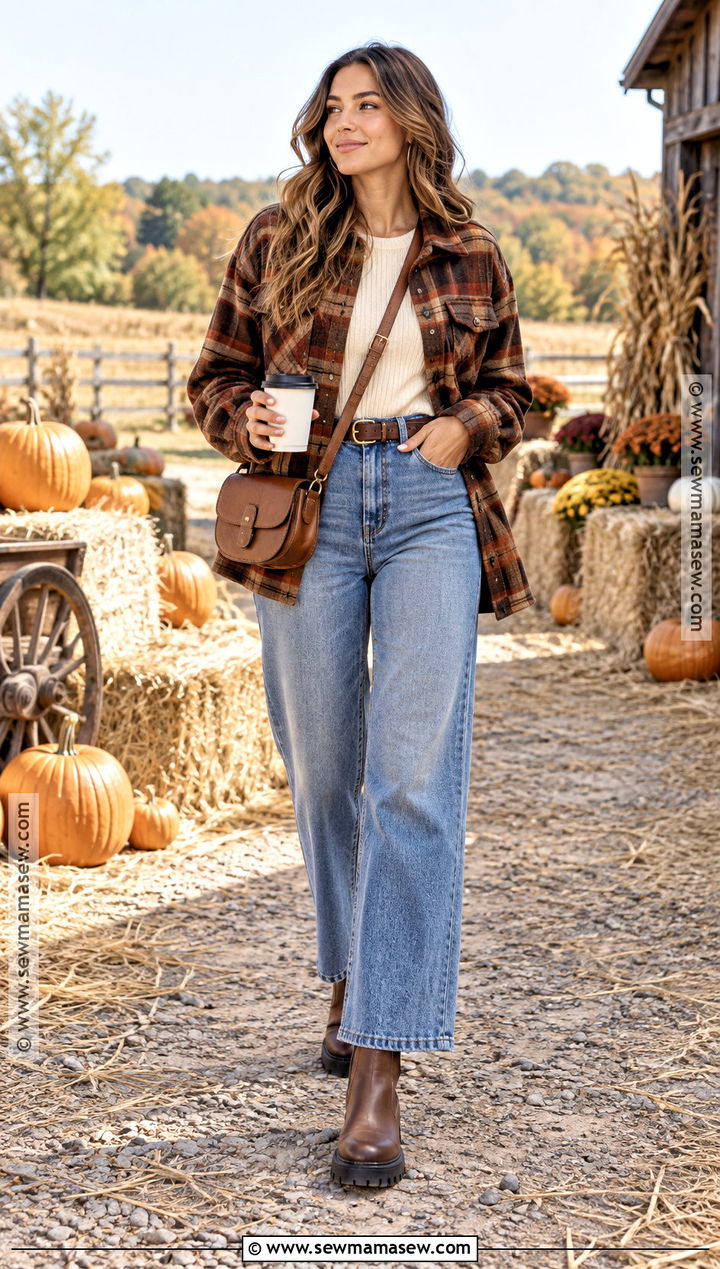 Plaid Shacket And Wide Leg Jeans Pumpkin Patch Look - 15 pumpkin patch looks